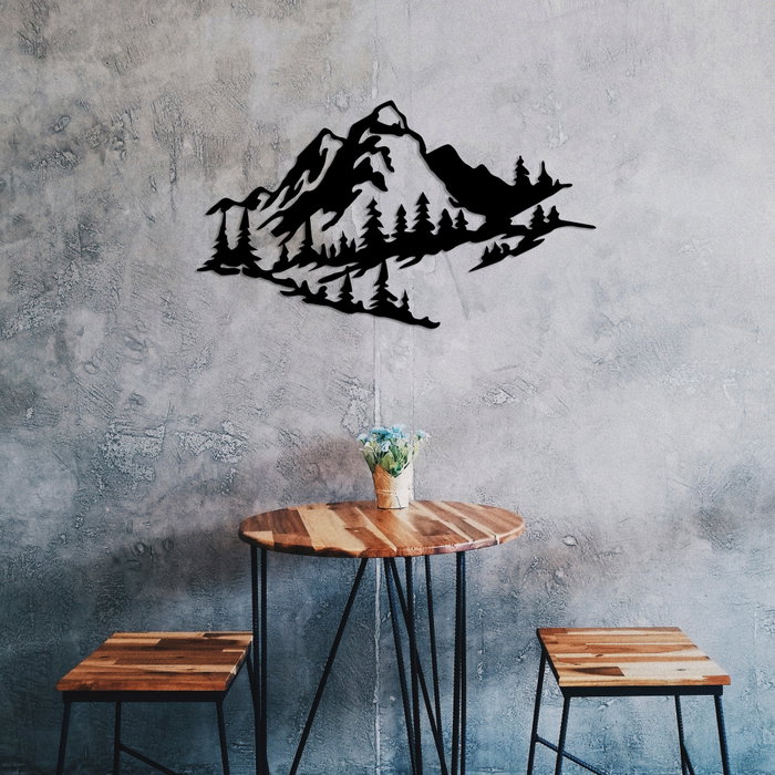 Wallity Mountain 2 Escultura de Pared de Metal Negra